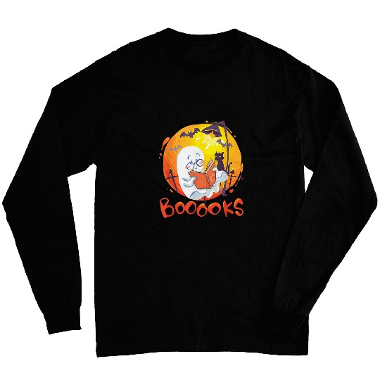 Booooks ghosts Funny Halloween Book Lover Library Reading 1 Long Sleeves