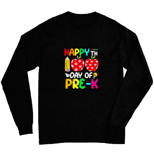 Happy 100th Day Of PreK Apple 100 Days School Kids Women Long Sleeves