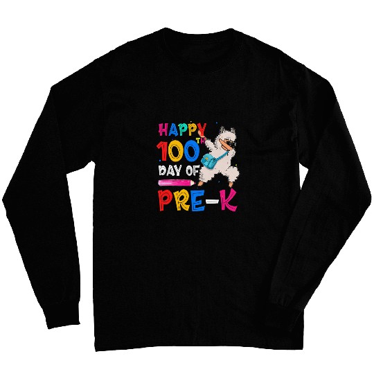 Happy 100th Day Of PreK Llama Kid Student Teacher Long Sleeves