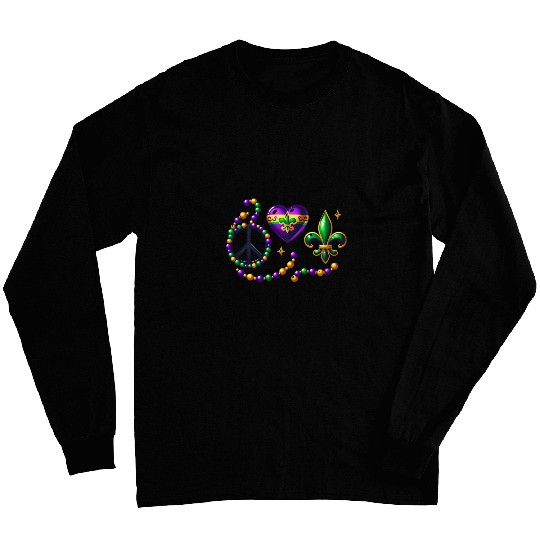 Mardi Gras Hearts Cute Outfit Women Peace Love Mardi Gras 1 Long Sleeves