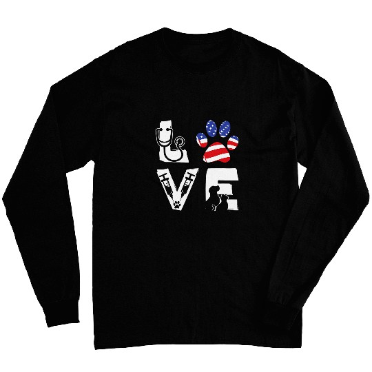 Vet Tech USA Flag Veterinarian Veterinary Technician Doctor Long Sleeves