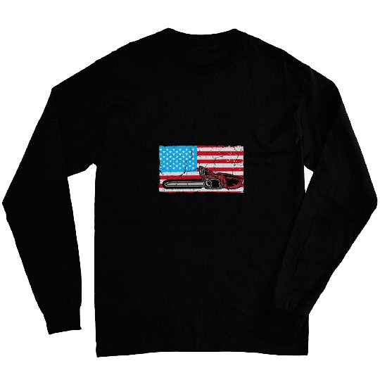 Chainsaw American Flag Woodworking Arborist Life USA Flag Long Sleeves