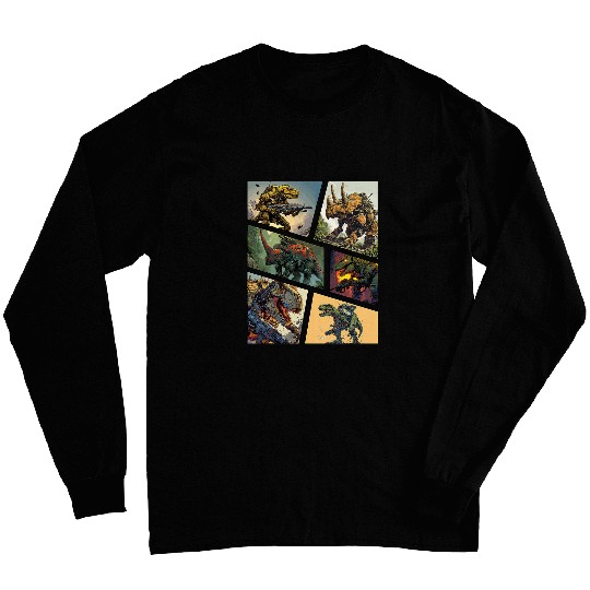 Cool Robot Dinosaur Comic Book Page Graphic Long Sleeves