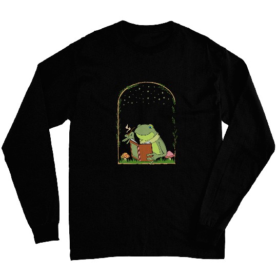 Cottagecore Frog Book Design for a Nature Lover 2 Long Sleeves