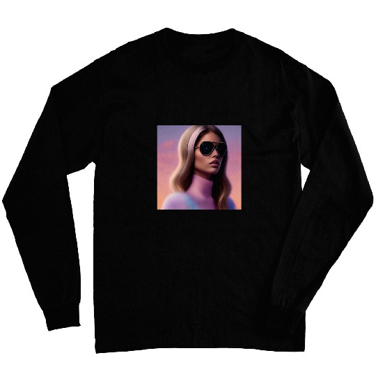 Woman Aviator Pilot Plane Pink Turtleneck Fuzzy Furry Sunset Long Sleeves