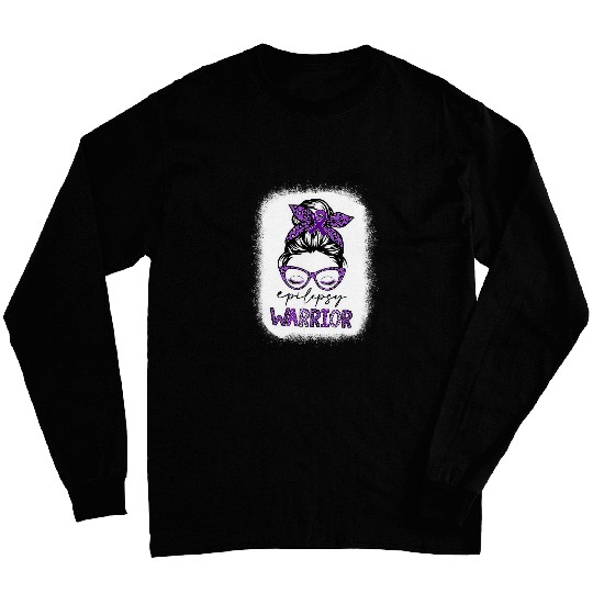 Purple Ribbon Messy Bun Warrior Epilepsy Awareness Month Long Sleeves