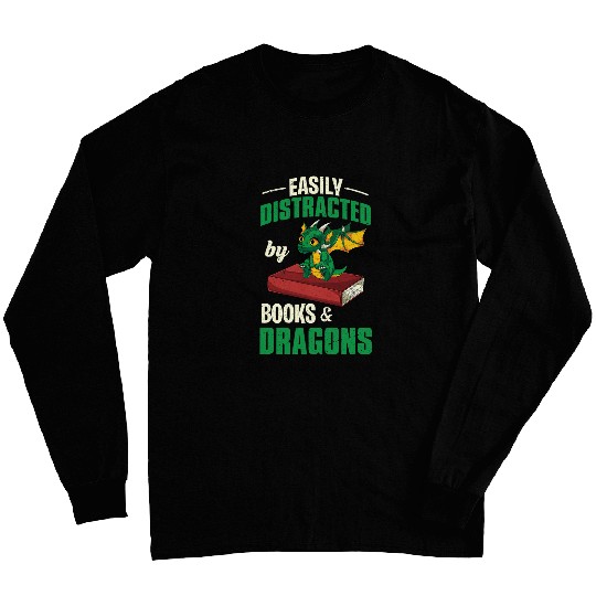 Cute Animal Fantasy Book Dragon Bookworm Librarian Reading Long Sleeves