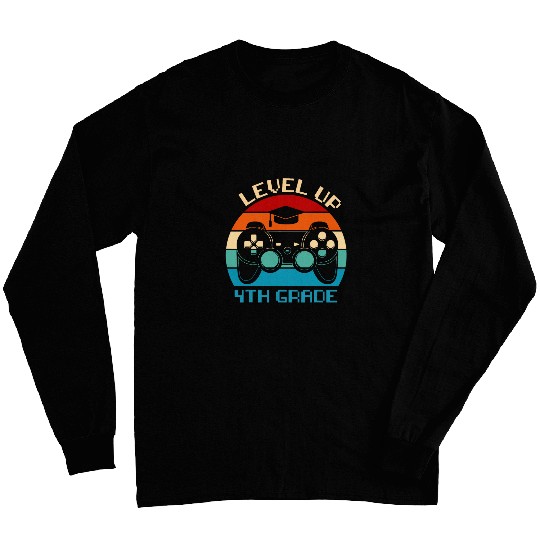 Funny Level Up To 4th Grade Gaming Lover Kids Back To School Long Sleeves