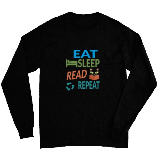 Cute Kitty Cat Face Eat Sleep Read Repeat Long Sleeves