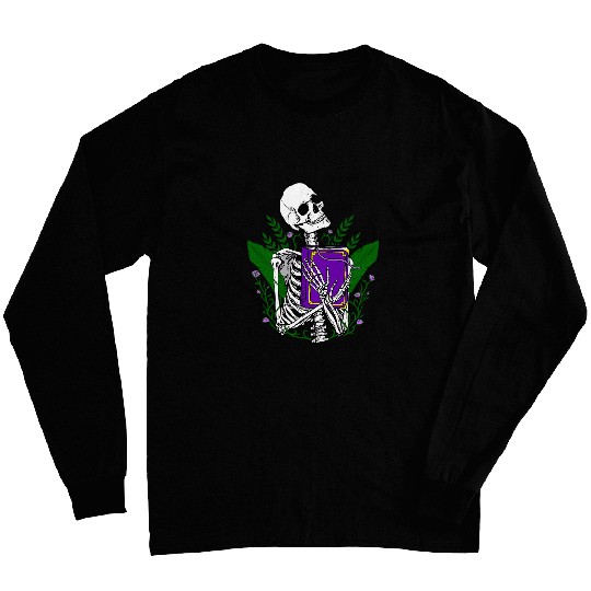 Skeletons book lover skull halloween creepy Long Sleeves