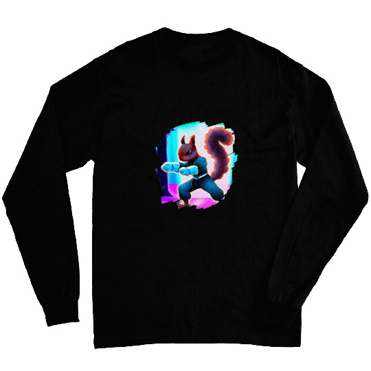 Squirrel Doing Karate Kick Black Belt Martial Arts Squirrel 3 Long Sleeves