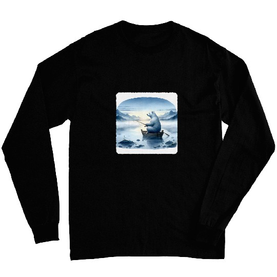 Ice Bear Fishing By A Misty Lake Dawn Serene Timber Boat 1 Long Sleeves