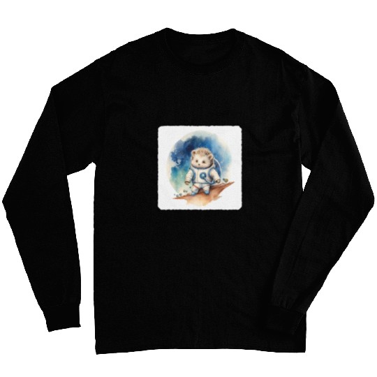 Astronaut Hedgehog On Moon Space Exploration Celestial Long Sleeves