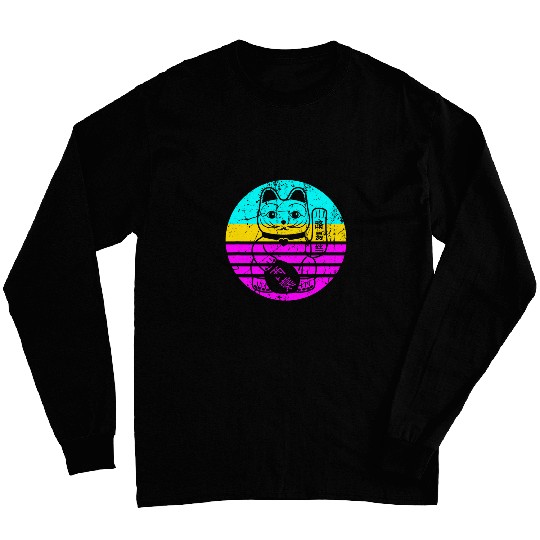 Japanese Maneki Neko Lucky Cat Distressed Long Sleeves