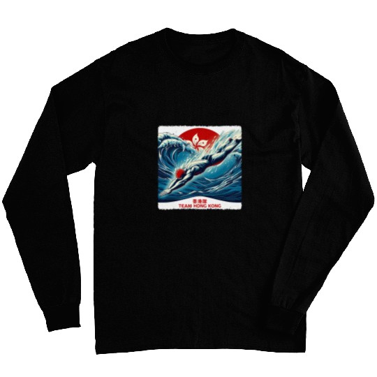 GO TEAM HONG KONG GO Bauhinia Hong Kong Flag Swimming Long Sleeves
