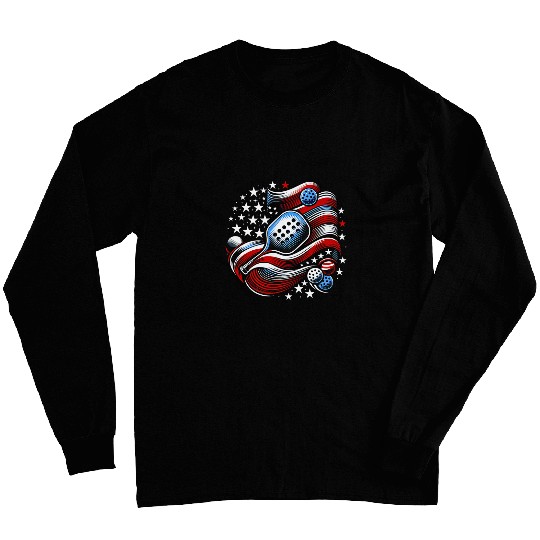 Patriotic Stars and Stripes USA Flag Pickleball Long Sleeves