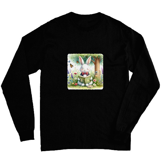 Rabbit In Bow Tie Reads Spell Book In Meadow Reading Long Sleeves