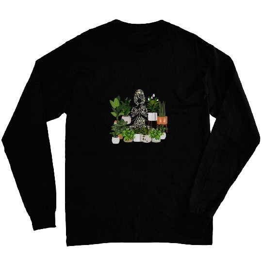 Plants And Meditation Mandala Silhouette Yoga Plant Lover Long Sleeves