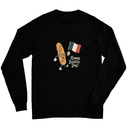 Patriotic French Baghutte Bread Flag July 14th Bastille Day Long Sleeves
