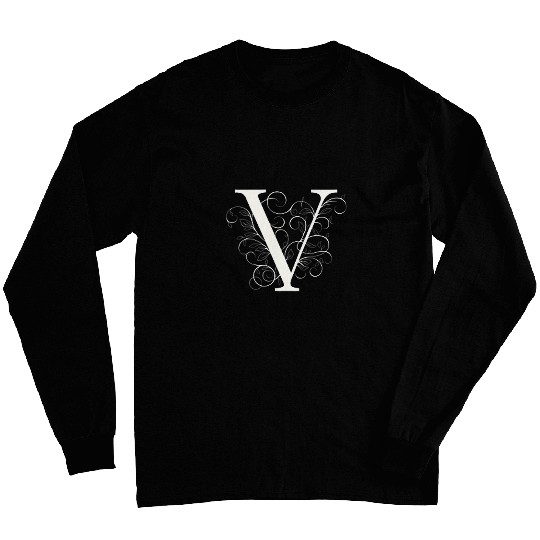 Elegant Flourished V Classic Monogram Design Long Sleeves