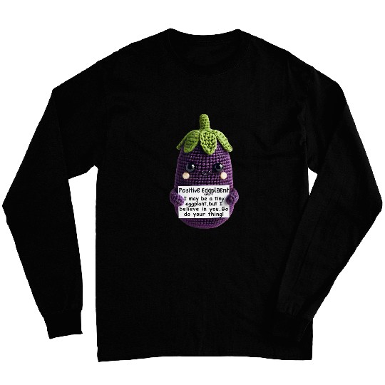 Funny Positive Eggplant Knitted Eggplant Crochet Motivation Long Sleeves