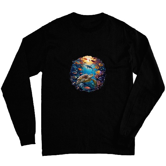 Distressed Graphic Art Turtle And Dolphin Long Sleeves