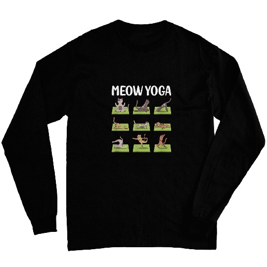 Meow Cat Yoga Namaste Funny Animal Yoga Positions Long Sleeves