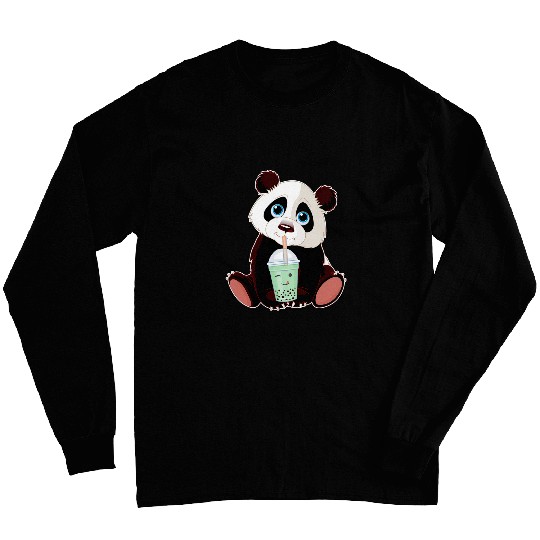 Boba Tapioca Pearls Bubble Milk Tea Drink Panda Lover Long Sleeves