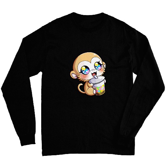 Cute Kawaii Monkey Bubble Tea Anime Kawaii Milk Tea Long Sleeves
