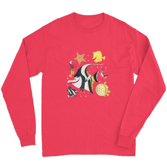 Disney Pixars Finding Nemo Fish Tank Gang Group Shot Logo Raglan Baseball Tee Long Sleeves