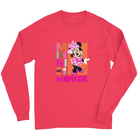 Womens Disney Minnie Mouse Smiling Polka Dot Retro Logo Stack V-Neck Long Sleeves