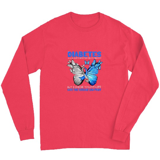 Diabetic Disease Grey And Blue Ribbon Butterfly T1D 118 Long Sleeves