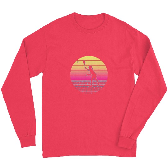 Badminton Retrowave Synthwave Design For A Badminton Player Long Sleeves