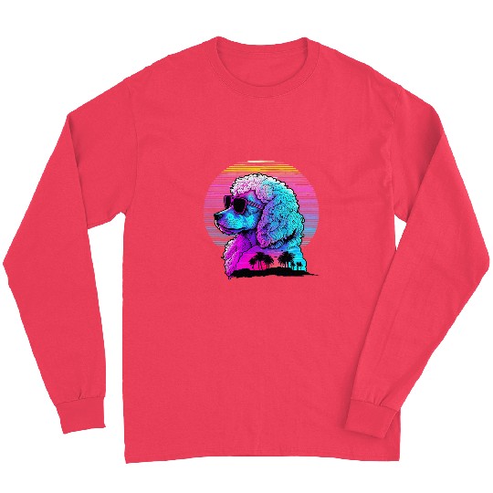Poodles Synthwave Sunset Aesthetic Poodle dog Long Sleeves