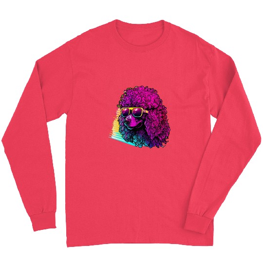 Poodles 80s Synthwave with Poodle Retrowave Poodle dog Long Sleeves