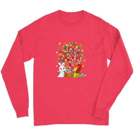 Easter Bunny Macaw With Eggs Basket Hunting Eggs Lover Long Sleeves
