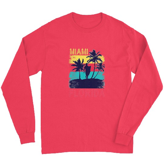 Surf Life Retro Summer Surfing South Beach Tropical Miami Florida Long Sleeves