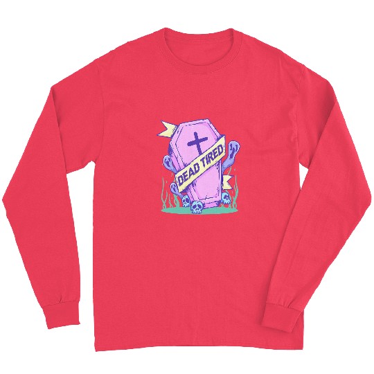 Skeletons Skulls Deads Tired Coffin Halloween Goth Wicca Occult Skeletons 8 Skull Long Sleeves