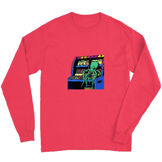 Octopuss Lover sitting on video game Vending Machine gatcha arcade Long Sleeves