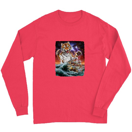 Tiger Gift Monster Tiger as Kraken Attack a wars Ship at High Seas 2 Long Sleeves
