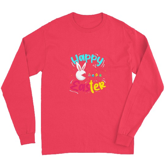 Rabbits Happy Easter Cute Rabbit Eating Easter Eggs Easter Sunday Long Sleeves