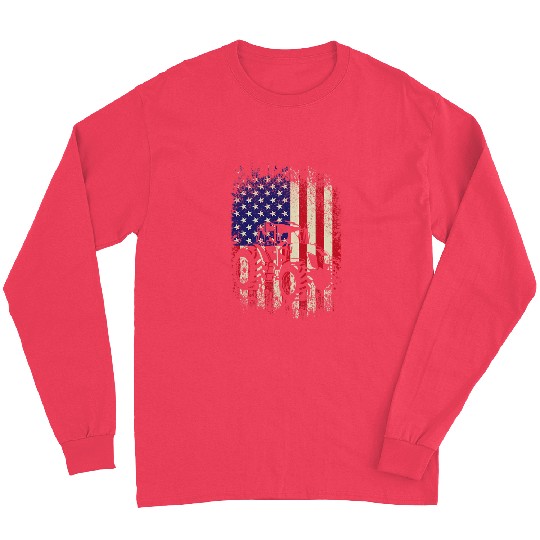 Tractor driving Farming US flag cool drawing theme Long Sleeves