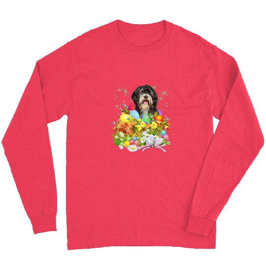 Tibetan Terrier Bunny Dog With Easter Eggs Basket Cool Long Sleeves