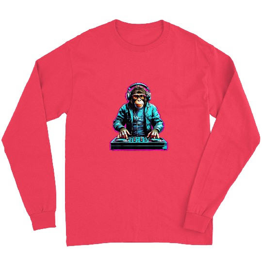 Vaporwave DJ Techno Turntable Monkey Electronic Dance Music 1 Long Sleeves