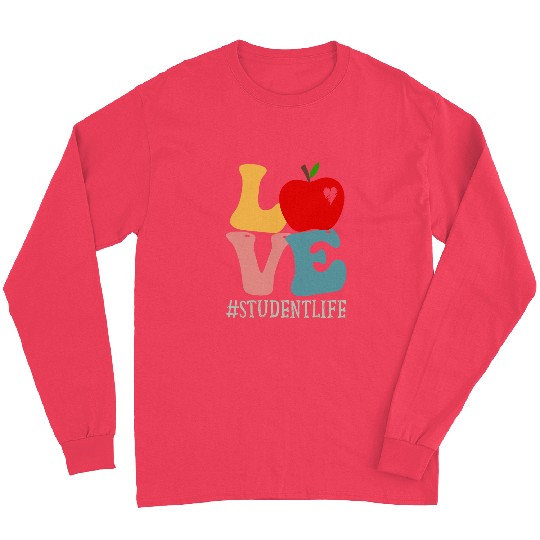 Student Love Apple Groovy Retro Cute Back To School Long Sleeves