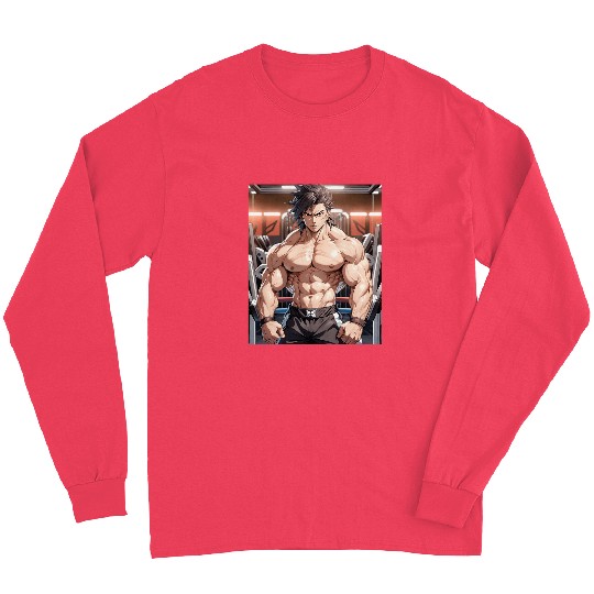 Anime Gym Workout Manga Japanese Motivation Design Print 4 Long Sleeves