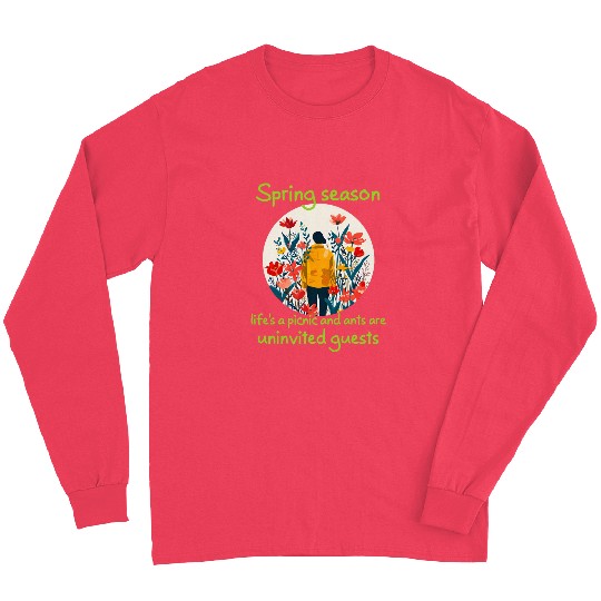 Funny Springtime picnic with ants for blooming season Long Sleeves