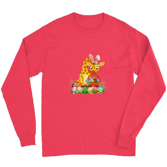 Happy Easter Bunny Giraffe Holding Easter Egg Basket Long Sleeves