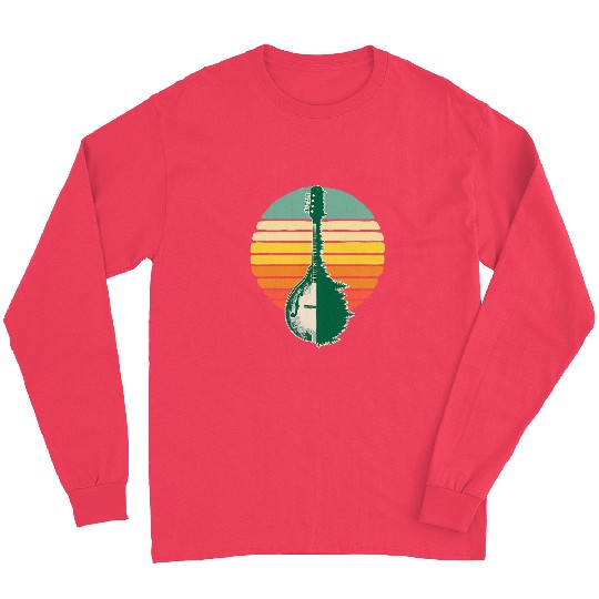 Funny Mandolin Trees Reflection 80s Retro Sunset Bluegrass 3 Long Sleeves