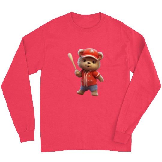 Sport Baseball Cute Baseball Teddy Bear Red Jersey Cap Softball Long Sleeves